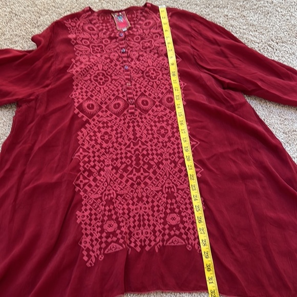 JOHNNY WAS Size XXL embroidered front button Rona tunic with sleeve roll tabs - Picture 10 of 12